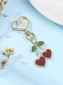 1入條鑰匙扣,心形＆櫻桃設計手提包魅力鋅合金紅鑰匙鏈,適用於女性和女孩的手提包配件,心形鑰匙扣吊飾手提包錢包鑰匙扣裝飾,適用於青少年女孩,女大學生,新手和白領工作者,合金鑰匙鏈,適用於手提包,背包,汽車掛件,耳塞盒,手機殼配件等女孩禮物,櫻桃鑰匙扣,生日禮物,情人節禮物,琺瑯別針 - 金色 - 查看 1