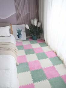 12PCS, pink plush foam cushion, removable and washable, not easy to lose hair, for girls' room, square interlock cushion, fluffy area cushion, non-slip comfortable cushion, foam cushion, cushion, living room, bedroom, baby toddler mat, kindergarten decoration 11.8 inches × 11.8 inches, 12pcs Plush Puzzle Foam Floor Mat: Comfort and Protection for Your Bay Window, Carpet, and Seats! - Mint Green - View 7