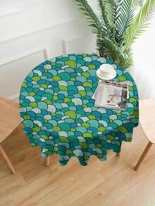 1 件抽象手繪綠色波浪圖案桌布,圓形印花防水桌布適合家庭聚會、野餐、廚房和餐廳餐桌裝飾、咖啡桌套、耐用桌布墊 - 彩色 - 查看 4