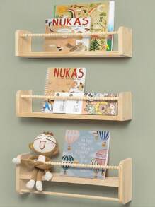 SUMGAR Wandregale in Holzoptik für Kinder, Design mit Holzperlen, Set von 3 schwebenden Wandregalen mit Holzperlen, Dekoration und Aufbewahrung für Kinderzimmer.