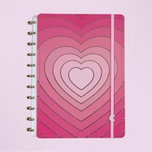 Caderno Inteligente Golden Love | Tamanho Inteligine, A5, Médio ou Grande | Caderno de Discos | Com Discos Dourado Metálico Ouro | Rosa Coração | Capa com Hot Stamping Detalhes Dourados | Degradê em Rosa | Corações - Rosa - Visão 4