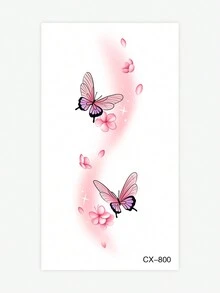 1張pvc粉色蝴蝶紋身貼紙,防水防汗,時尚日常佩戴必備 - 彩色 - 查看 3