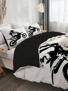 3pcs Motorcycle Print Polyester Comforter Cover Set (1 Comforter Cover + 2 Pillowcase), Soft And Breathable Bedding Set For Bedroom Dorm Room