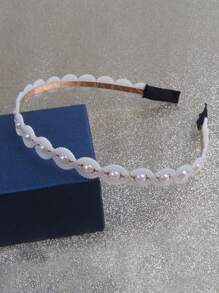 1入組女士珍珠時尚高端日常髮箍重工業鮮明巴洛克簡約時尚款式 - 白色 - 查看 1