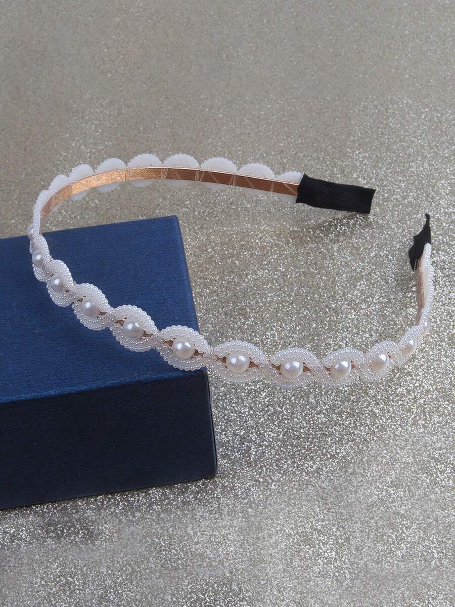 1入組女士珍珠時尚高端日常髮箍重工業鮮明巴洛克簡約時尚款式 - 白色 - 查看 1