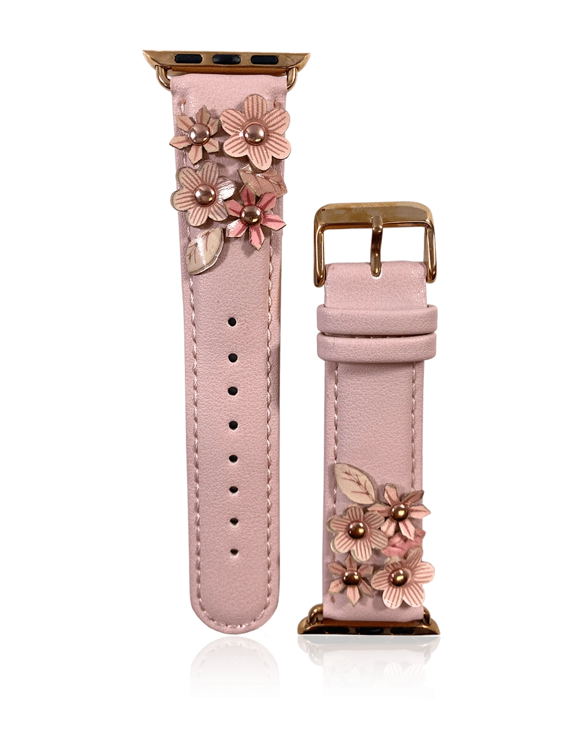 42mm Faux Leather Interchangeable Strap For Smart Watch In Pink With Rose Gold And Floral Applique - Multicolor - View 1