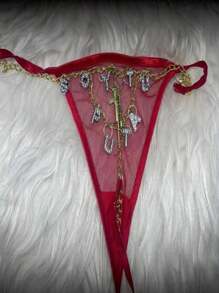 Tanga con cadena y frase. - Rojo - Ver 2