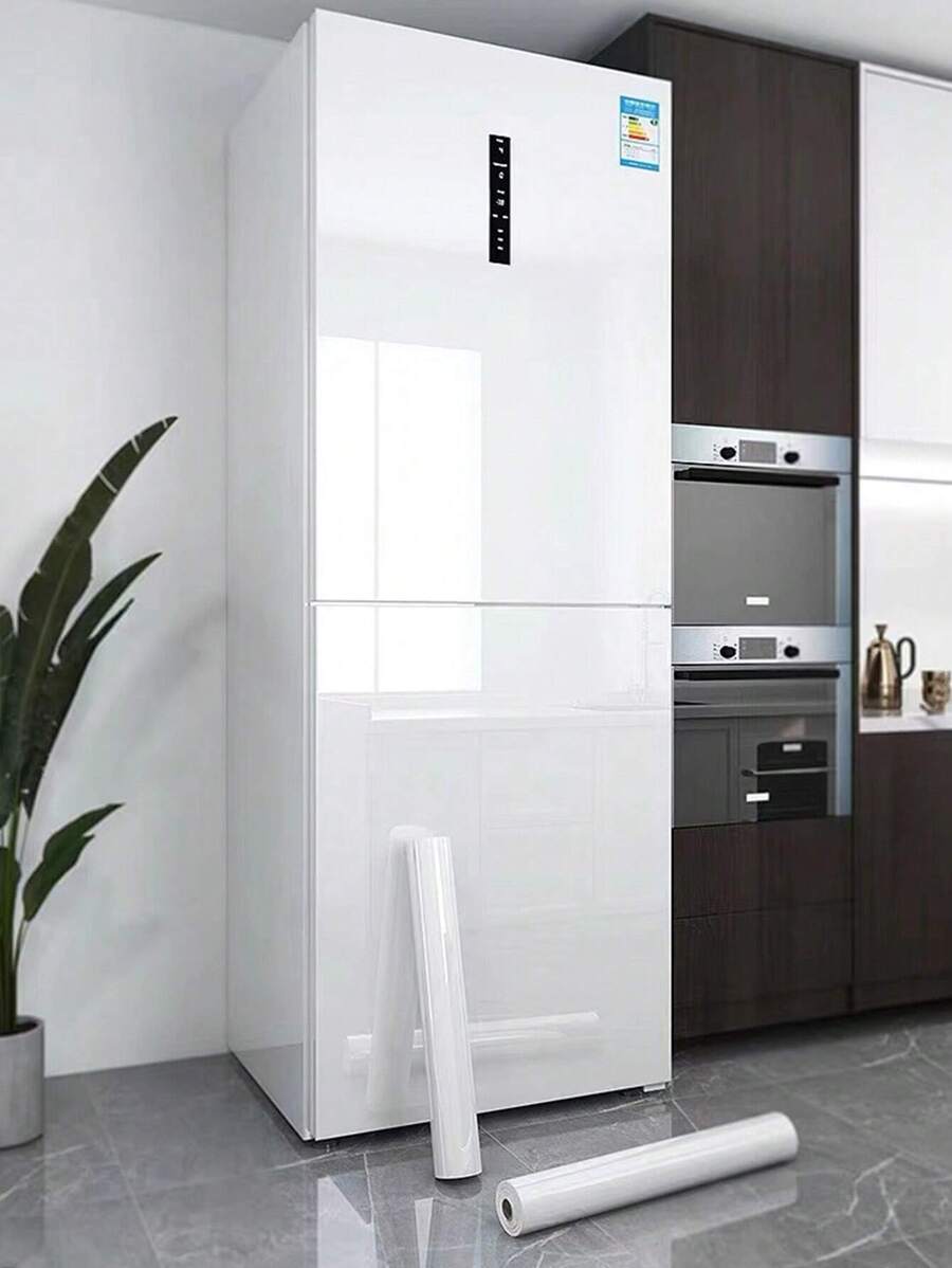 1 Rollo de película protectora autoadhesiva blanca para refrigerador, impermeable, resistente a los arañazos y a las manchas de grasa, apta para refrigeradores de una o dos puertas, congeladores, gabinetes de cocina, aire acondicionado, lavadoras. Se puede usar para decorar y cambiar de color, pegatinas, vinilos decorativos para el hogar, artículos de decoración de primavera para refrescar tu hogar, pegatinas de decoración Rama, regalos de cumpleaños y graduación - Blanco - Ver 1