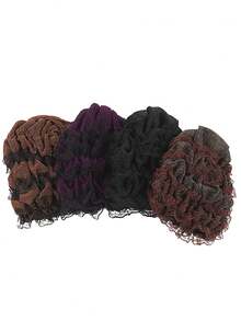 1頂女士透氣蕾絲網頭巾帽，時尚Hijab頭箍捆頭巾寬邊帽穆斯林頭飾 - 棕色 - 查看 2