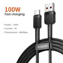 Cable Toocki USB Tipo C 7A de 100W con carga rápida, cable de datos y carga rápida para S21 S20