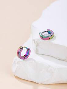 1對不銹鋼亮面圓形耳環,完美的夏日假期和約會禮物 - 彩色的 - 查看 2