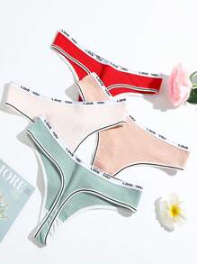 4 件/套女式透氣性感 T 背內褲,彈性三角內褲,提臀設計 - 彩色 - 查看 1