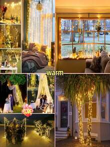 1pc LED Fairy Light Garland Mother'S Day Tree Fairy Light Chain Waterproof Home Garden Wedding Party Outdoor Holiday Decorations Battery Powered Decor,NEW YEAR Decoration Mini Lights, 300 LED Green Wire Fairy Starry String - Warm White - View 9