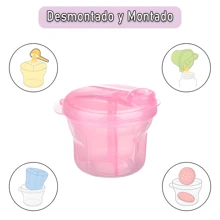 ANTSAY Dispensador de Fórmula para Bebe, Contenedores para Bebe Dosificador, Recipientes de Comida, Baby Formula Container for Travel, Portátil Antiderrame Contenedores, Caja Giratoria de Tres, Fácil de Alimentar - Rosa - Ver 4