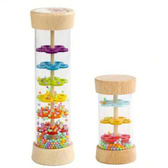 Wooden Rain Sound Tube Instrument, Rain Sound Simulator Loudspeaker, Rainbow Sand Bell Early Education Music Lesson Teaching Aids