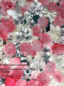 A bag of 70g gradient peach blossom powder three-dimensional roses mixed with handmade DIY bracelets, phone cases, necklaces, jewelry, earrings, decoration manuals, props shooting decorations, decorative cards, etc. You can make homemade gifts for friends, perforated multi-purpose jewelry, decorative props can be used as frame decoration to create celebrity card props, decorations, and landscapes at affordable prices and high cost-effectiveness. Each style is exquisitely crafted with pearls, ice cubes, roses, etc, Each packaging is individually packaged - Peach blossom pink gradient - View 2