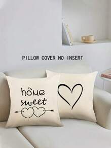 2入組黑白色心形線條圖案枕套,靠墊,現代簡潔風格,45cm*45cm方形亞麻物料枕套,柔軟、舒適、簡單而大方,適合情人節和日常家居裝飾(不包含內芯) - 彩色 - 查看 4