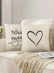 2入組黑白色心形線條圖案枕套,靠墊,現代簡潔風格,45cm*45cm方形亞麻物料枕套,柔軟、舒適、簡單而大方,適合情人節和日常家居裝飾(不包含內芯) - 彩色 - 查看 1