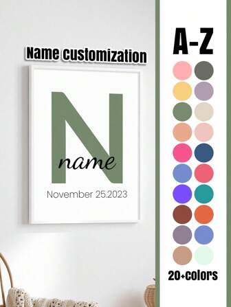 1PC Custom Initial Print, Name Printable, Personalized Custom Canvas Painting Name Print, Initial Name Print, Nursery Print, Custom Birth Print, Frameless Canvas, Optional Frame,Slow Summer Living