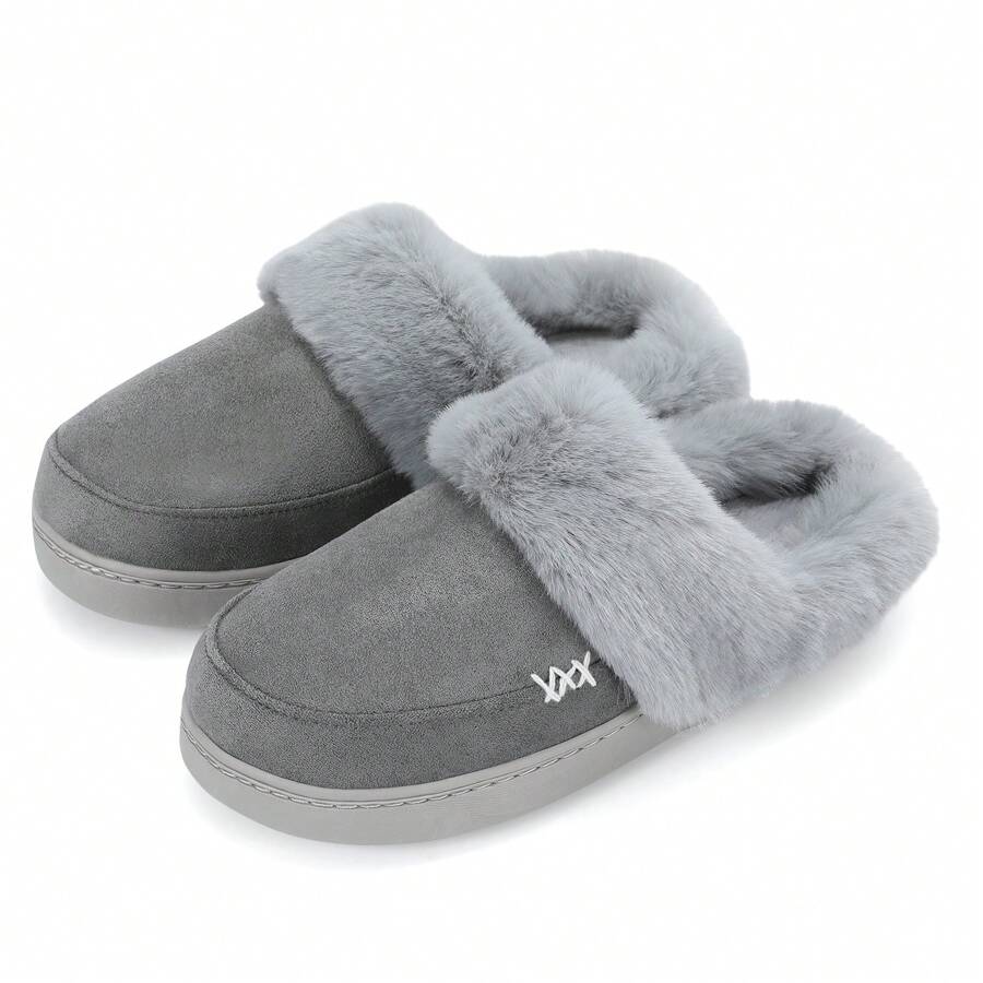 NineCiFun Men and women's home plush lining with suede upper, rubber sole slippers for warmth and comfort, thick sole indoor and outdoor slippers - 灰色 - 查看 1