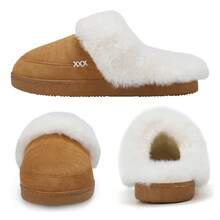 NineCiFun Men and women's home plush lining with suede upper, rubber sole slippers for warmth and comfort, thick sole indoor and outdoor slippers - 驼色棕底 - 查看 5