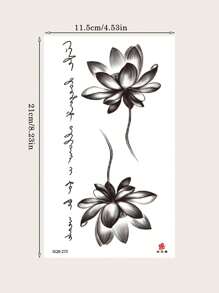 1 Pieza Tatuaje Temporal Con Diseño De Flor De Loto Y Lirio De Agua, Adecuado Para Uso Diario Y En Días Festivos Para Hombres Y Mujeres - Negro - Ver 3