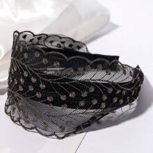 1 件女用寬幅刺繡網狀髮帶帶齒,防滑 - 棕色 - 查看 4