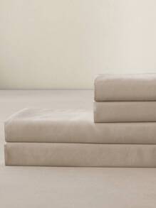 Set sábanas Matrimonial diseño liso de color sólido para cama 3000 Hilos, 4 piezas / (1 Forro,1 Sábana/ 2 Fundas) - Beis - Ver 4