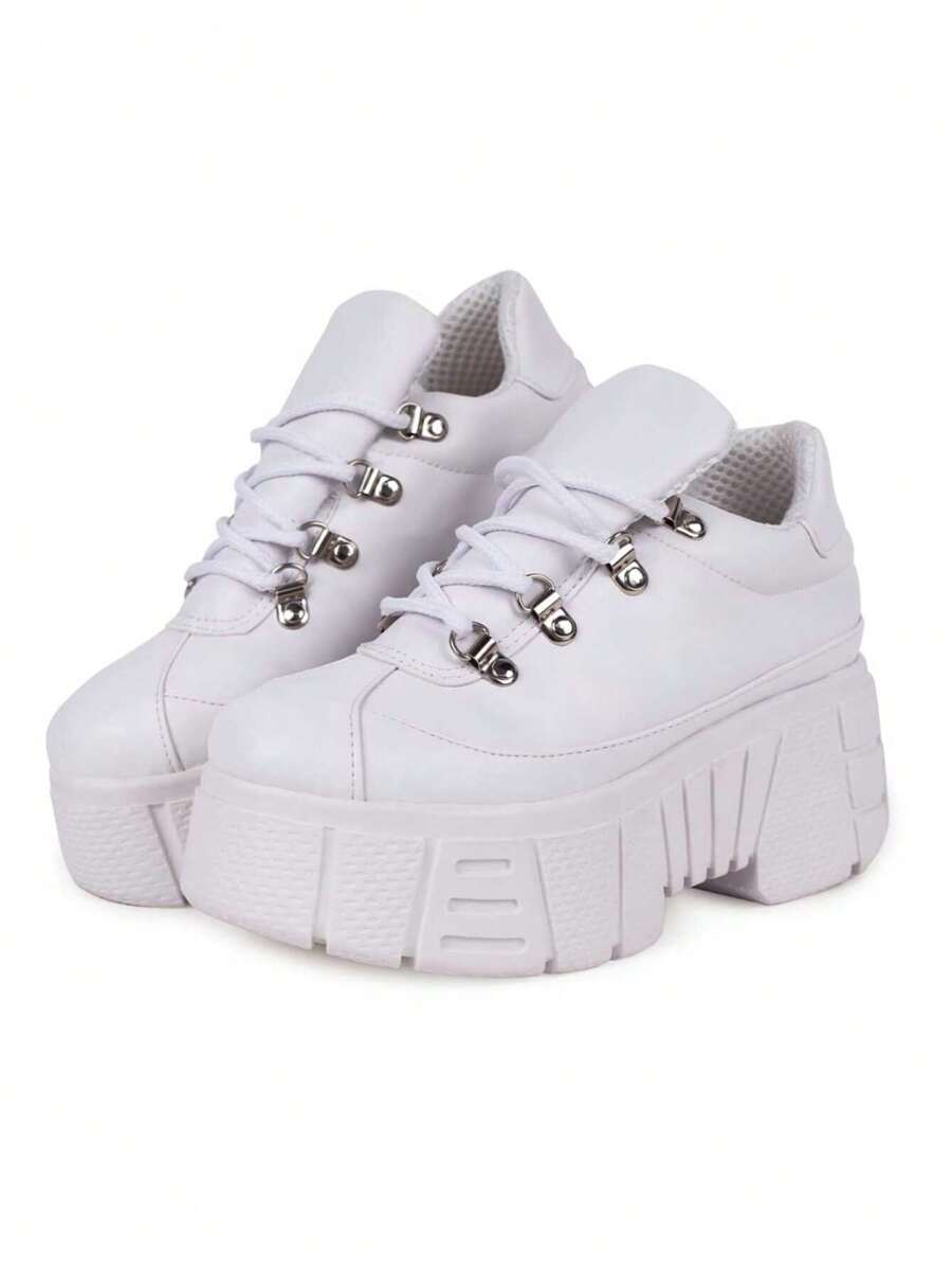 Tenis De Dama Moda Blanco Plataforma - Blanco - Ver 1