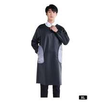 1pc Medium Length Thickened Apron Waterproof PU Leather Dirt Resistant Oil Resistant Long Sleeved Apron - Black - View 2