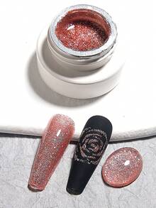 10ml全息閃耀激光凝膠指甲油,玫瑰紅閃粉裝飾uv Led浸泡式激光凝膠指甲油,diy指甲藝術凝膠美甲用品 - 彩色 - 查看 5