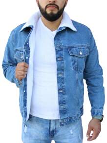 Chamarra de mezclilla con borrega premium para hombre John Silver - Neblina azul - Ver 2