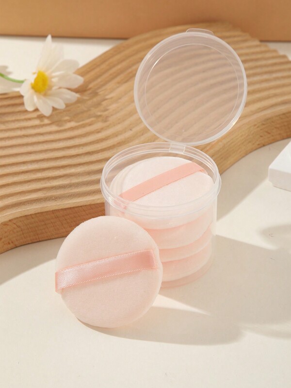 5pcs Round Powder Puffs In Box, Beauty Makeup Tool