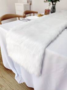 1pc White Plush Table Runner/Tablecloth/Fireplace Decoration/Photography Background For Christmas, Wedding, Winter, And Daily Home Decor