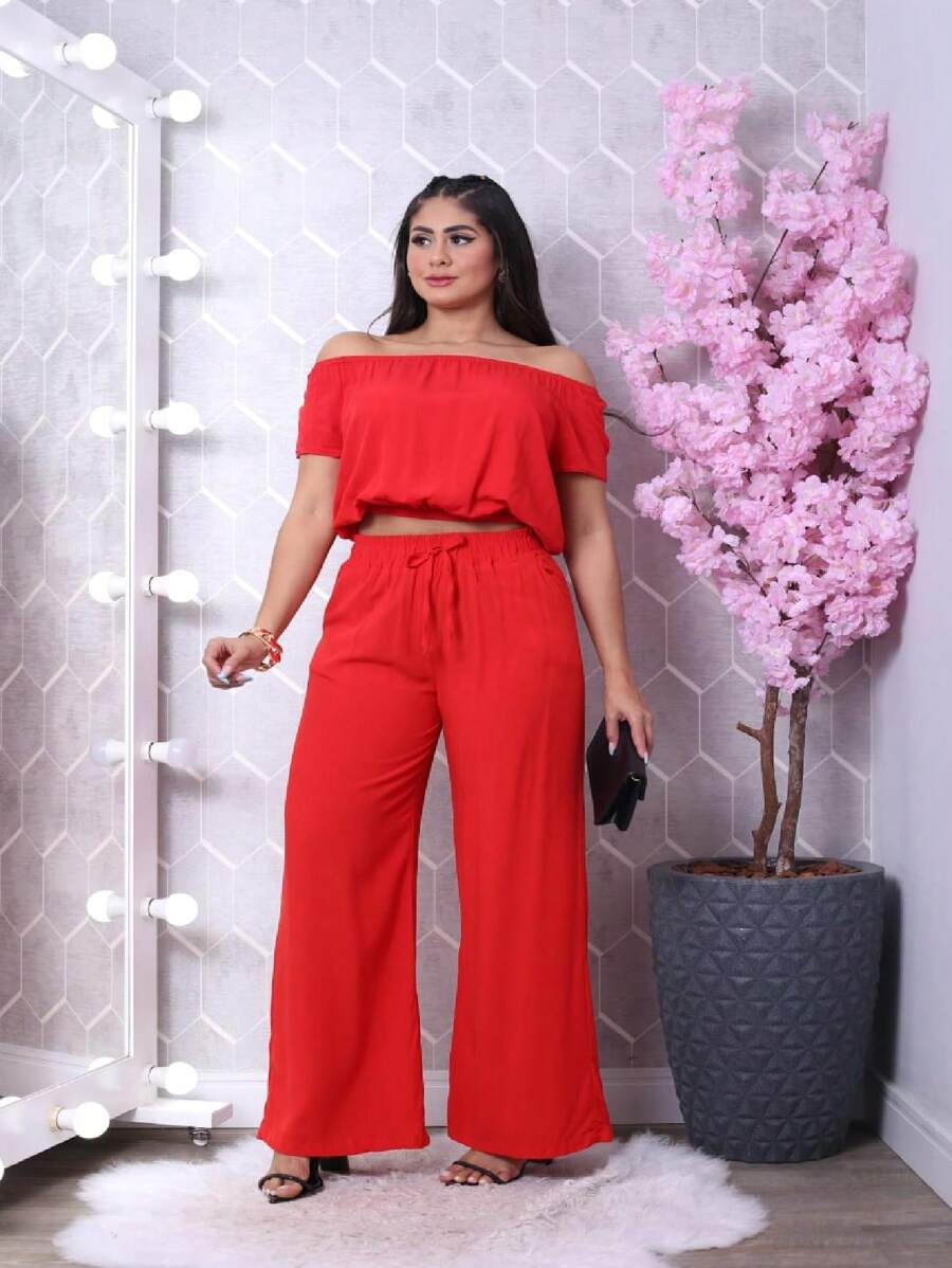 Women Two-piece Outfits - 紅色 - 查看 1