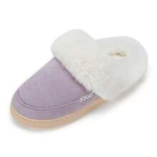 NineCiFun Men and women's home plush lining with suede upper, rubber sole slippers for warmth and comfort, thick sole indoor and outdoor slippers - 紫色 - 查看 2