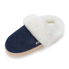 NineCiFun Men and women's home plush lining with suede upper, rubber sole slippers for warmth and comfort, thick sole indoor and outdoor slippers - 深蓝色 - 查看 2
