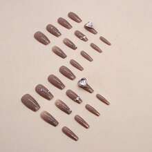 24入組快速貼戴美甲貼花,長形棺形/芭蕾舞形/短方形漸層閃粉鑲鑽愛心星星亮片美甲貼,自粘式美甲貼紙,附膠凝膠美甲油清除工具套裝,diy家居美甲,芭蕾舞形美甲檔案,拆卸式假指甲,半貼式美甲貼紙,可反覆使用,適用於女性和女孩日常生活假指甲貼片 - 乾枯玫瑰色 - 查看 4