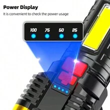 1pc 5-core Led High-power Flashlight Portable Outdoor Power Bank Multifunctional Cob Side Light Flashlight Super Large Capacity Battery - White - View 9