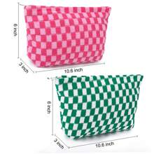 2 Pieces Makeup Bag Large Checkered Cosmetic Bag Pink Green Capacity Canvas Travel Toiletry Bag Organizer Cute Makeup Brushes Aesthetic Accessories Storage Bag For Women