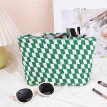 2 Pieces Makeup Bag Large Checkered Cosmetic Bag Pink Green Capacity Canvas Travel Toiletry Bag Organizer Cute Makeup Brushes Aesthetic Accessories Storage Bag For Women