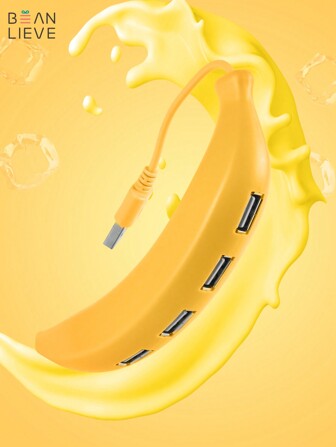 beanlieve 1PC USB 2.0 4 Port Hub, Portable Splitter,  Creative Extender,Adorable funny Banana Shape Design for PC  Laptop
