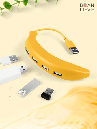 beanlieve 1PC USB 2.0 4 Port Hub, Portable Splitter,  Creative Extender,Adorable funny Banana Shape Design for PC  Laptop
