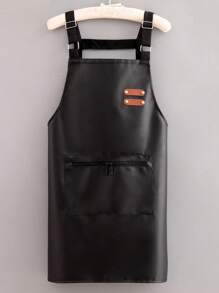 1pc Leather-Like Waterproof & Oilproof Zipper Pocket Apron With H-Shaped Shoulder Straps, Suitable For Kitchen & Home, Fashionable Workwear,Kitchen,Bathroom,Home,Household Suppliers