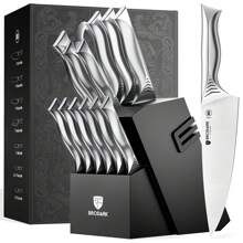 BRODARK Knife Set For Kitchen With Block, 15-Piece Kitchen Knife Set With Built-In Sharpener, NSF Certified Stainless Steel Knife Block Set, Shark Series - Silver - View 1