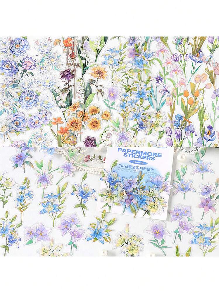 40 piezas Pegatina con patrón de flor pegatinas papelería manualidades libro de sticker estikers - Multicolor - Añade 6
