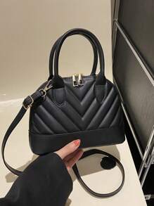 Fashionable Solid Color Crinkle Shell Handbag - Black - View 6