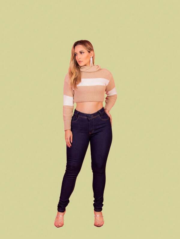 calça jeans feminina skynny tradicional com lycra premium lavagem escura botao forrado