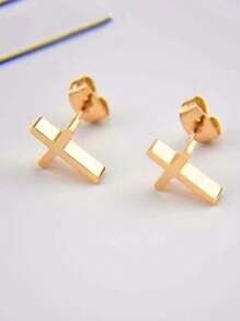 Fashionable and Popular Men Cross Stud Earrings Stainless Steel for Jewelry Gift and for a Stylish Look - Black - View 9