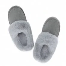 NineCiFun Men and women's home plush lining with suede upper, rubber sole slippers for warmth and comfort, thick sole indoor and outdoor slippers - 灰色 - 查看 7